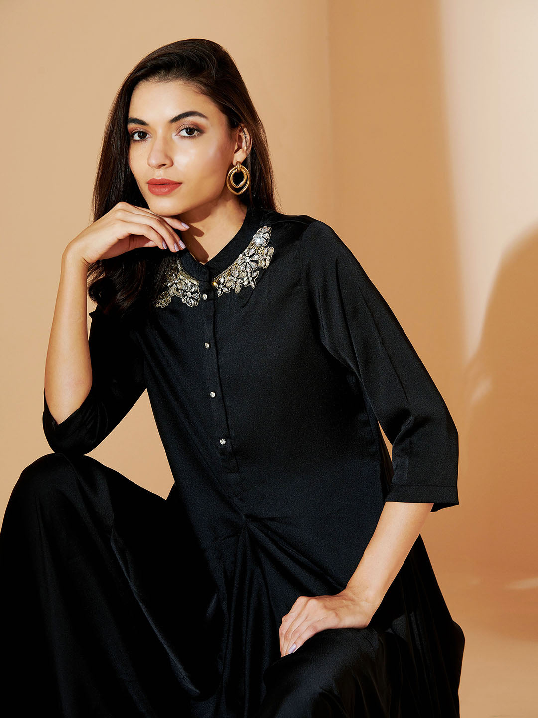 Buy PRACTISE Women Rayon Solid Side Button Black Kurta L at Amazon.in